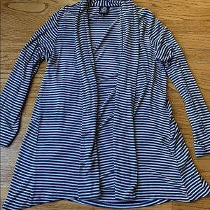 BLUE & WHITE STRIPED TUNIC BOBEAU CARDIGAN - M